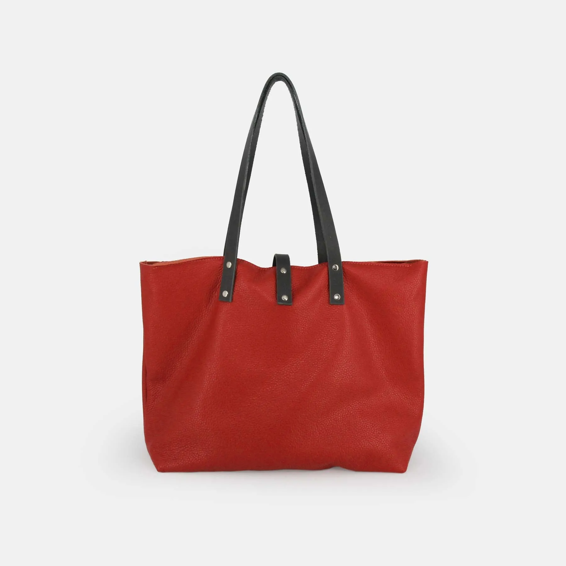 Soft Italian Leather Tote with Zip - Red