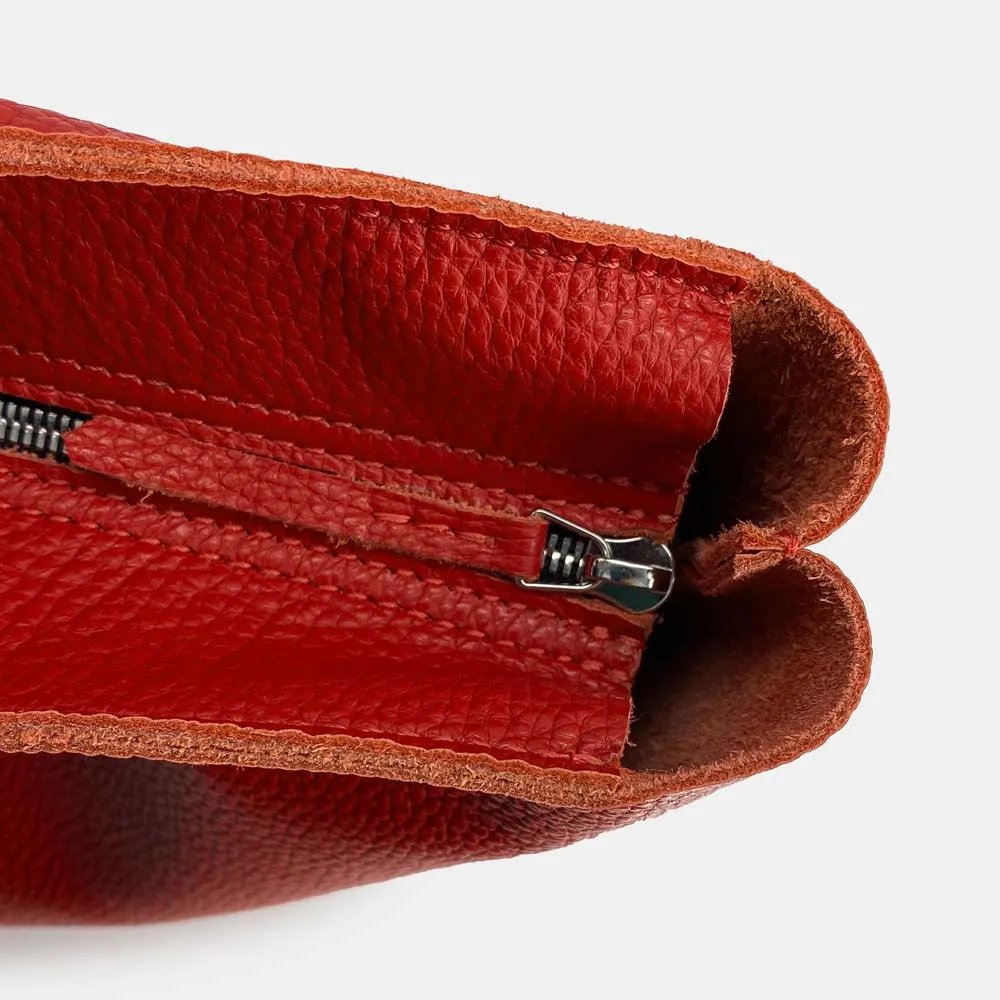 Soft Italian Leather Tote with Zip - Red