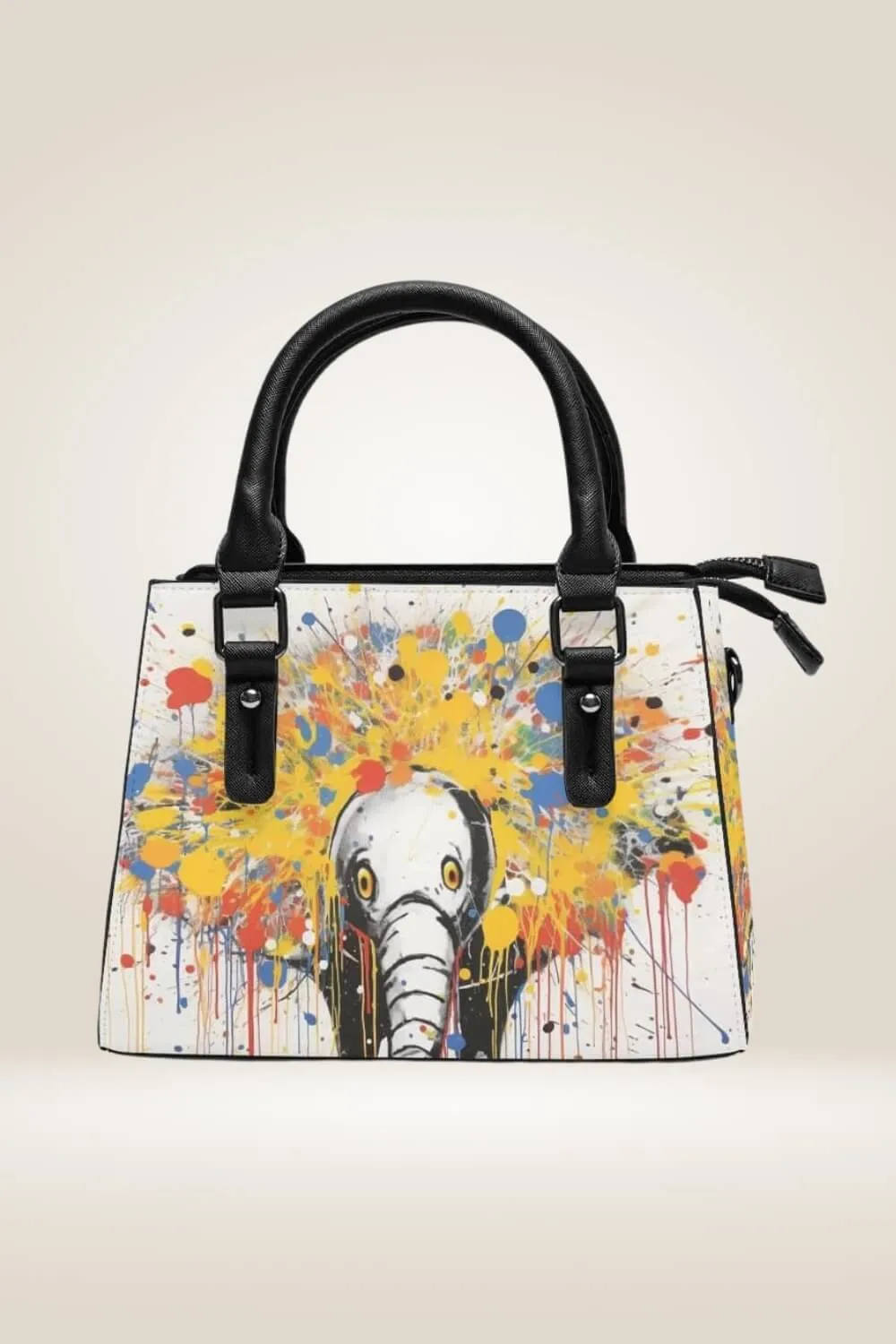 Spray paint Elephant White Satchel Bag