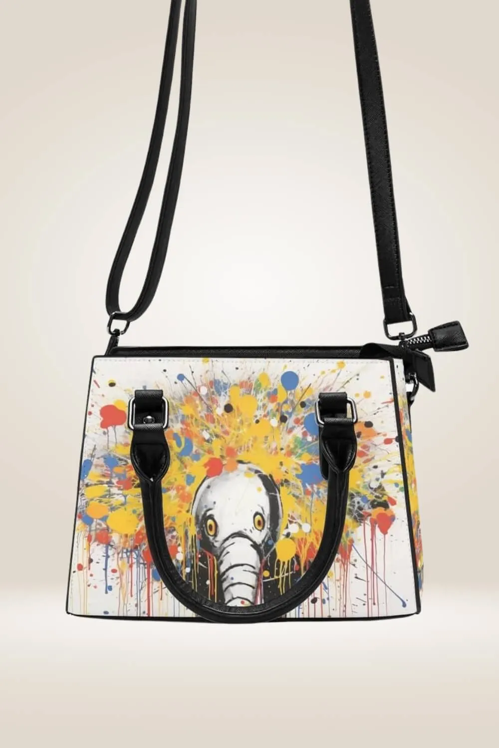 Spray paint Elephant White Satchel Bag