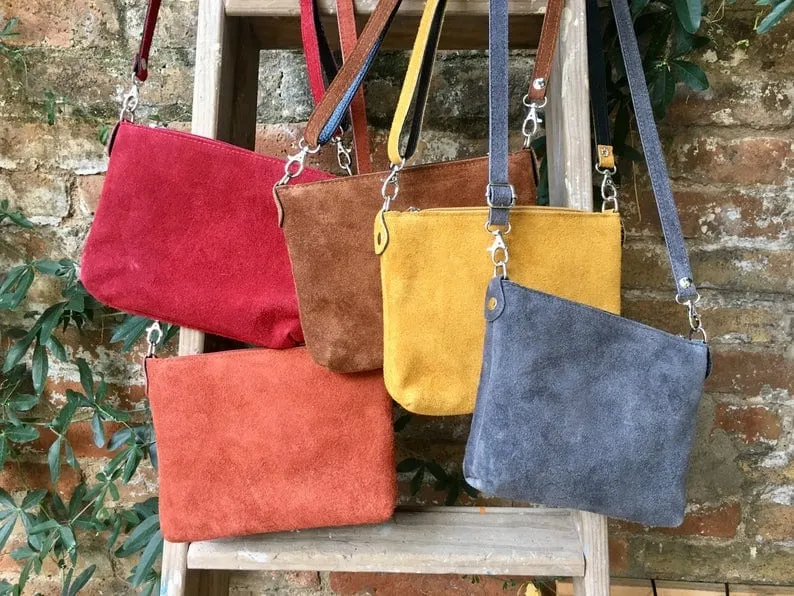 Suede leather bag in DARK RED. Burgundy  crossbody bag,shoulder bag in GENUINE  leather. Small leather bag with adjustable strap and zipper.