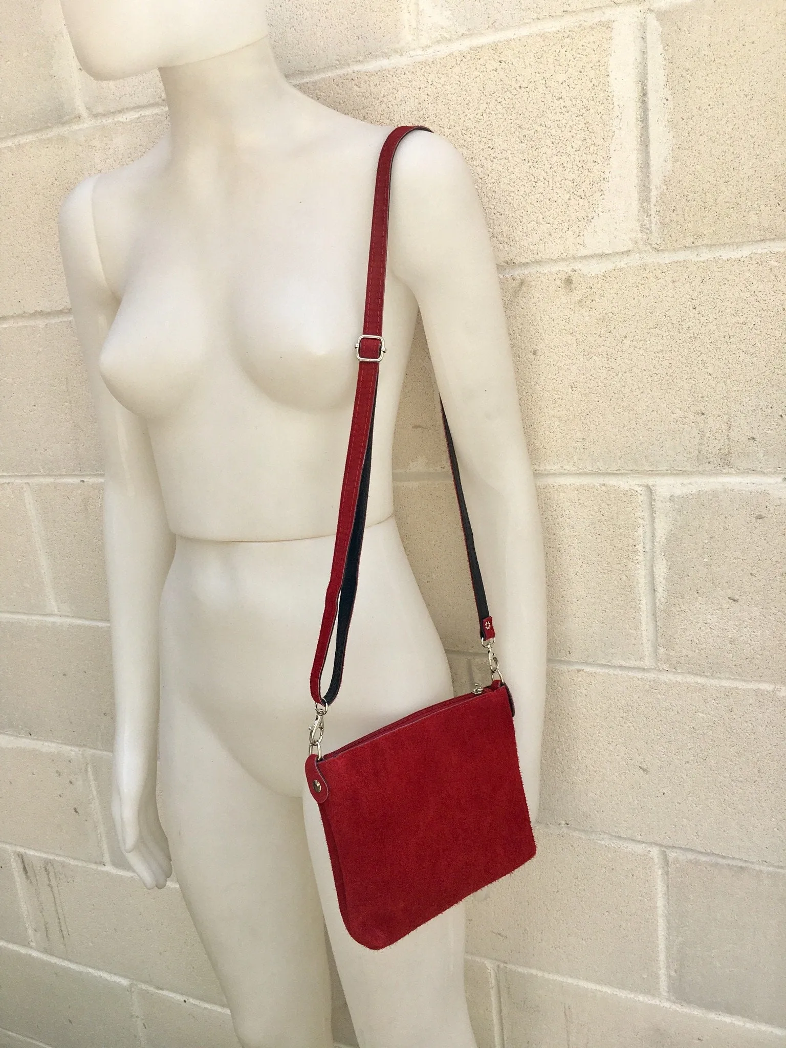 Suede leather bag in DARK RED. Burgundy  crossbody bag,shoulder bag in GENUINE  leather. Small leather bag with adjustable strap and zipper.