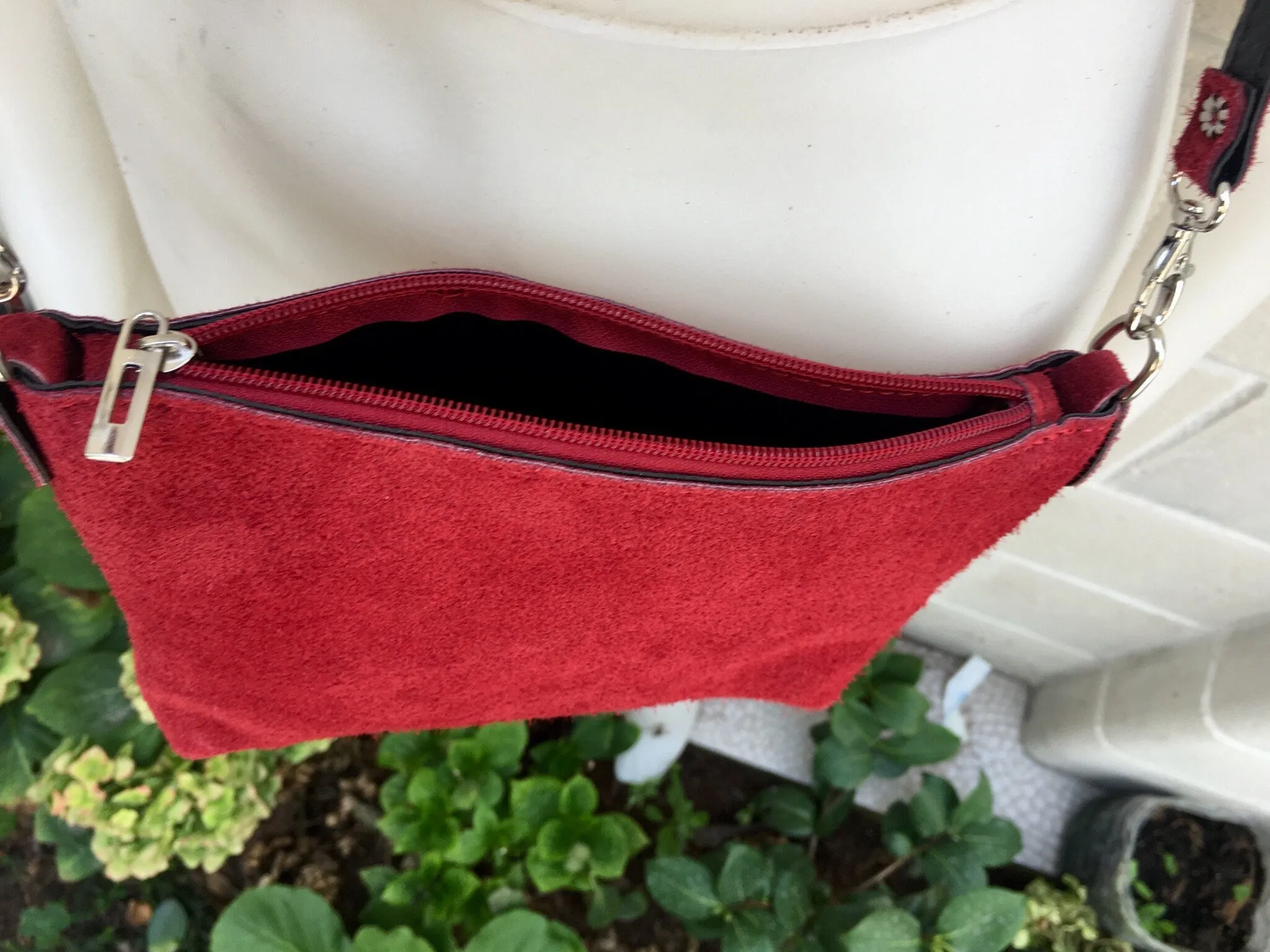 Suede leather bag in DARK RED. Burgundy  crossbody bag,shoulder bag in GENUINE  leather. Small leather bag with adjustable strap and zipper.