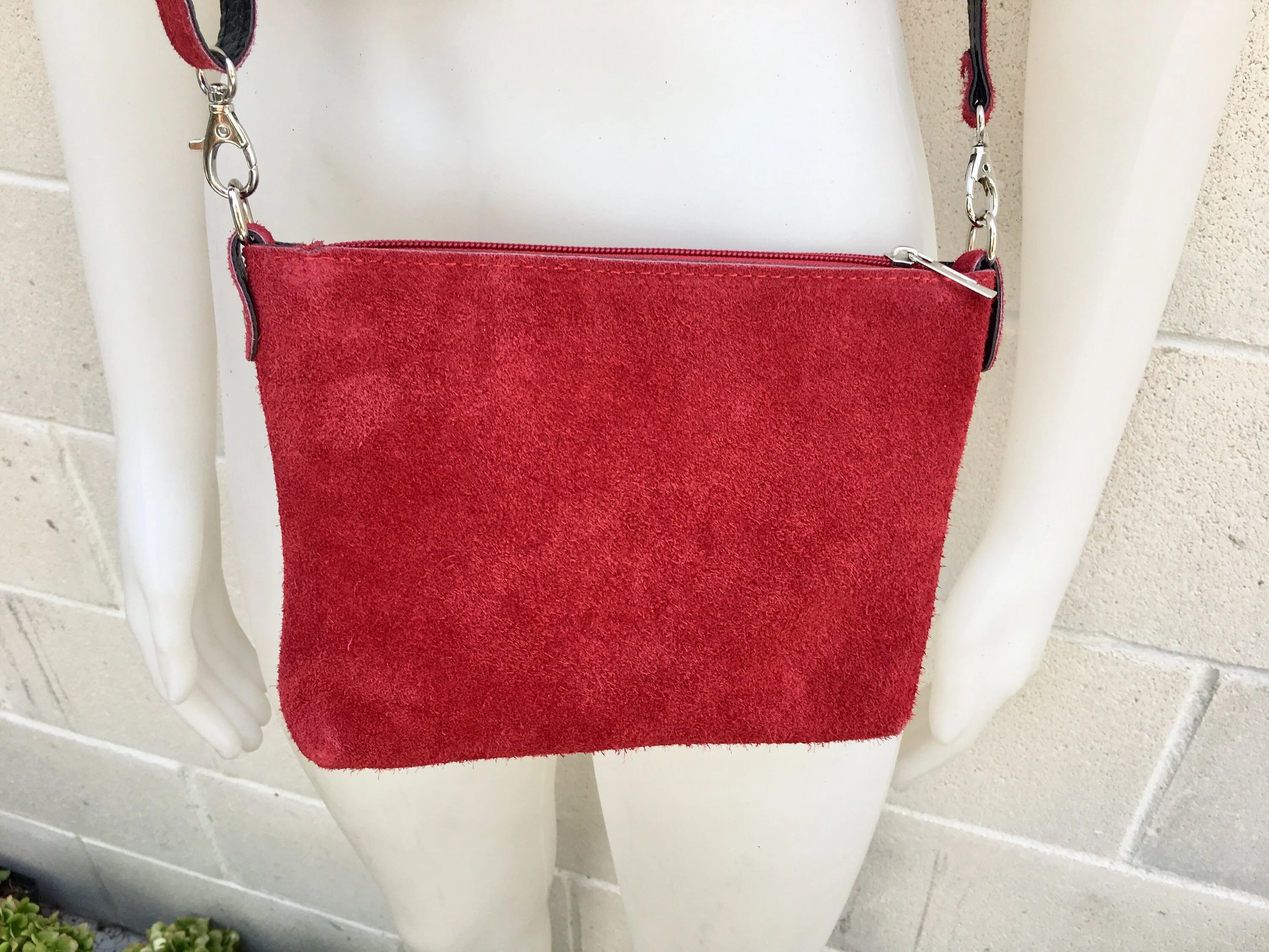 Suede leather bag in DARK RED. Burgundy  crossbody bag,shoulder bag in GENUINE  leather. Small leather bag with adjustable strap and zipper.