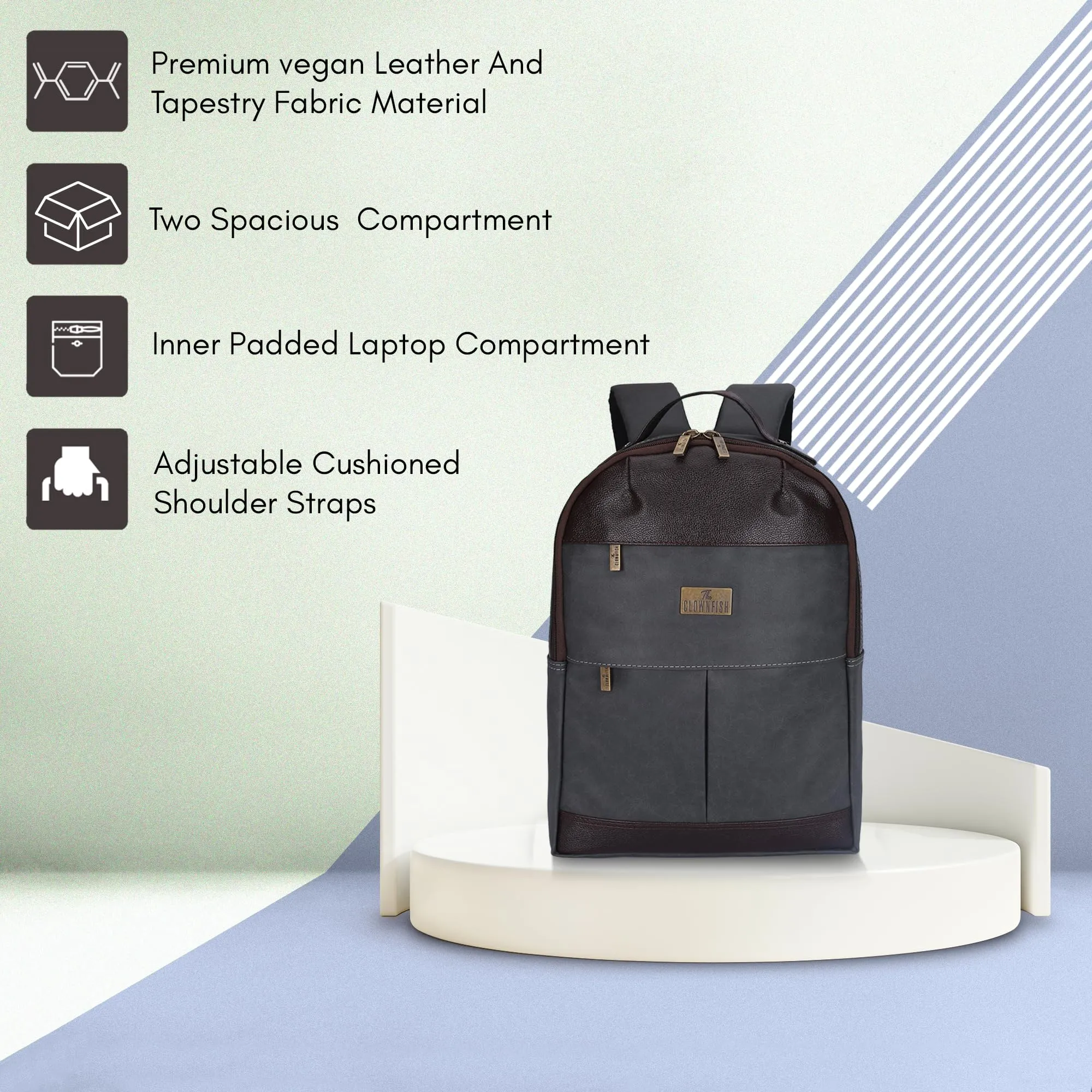 THE CLOWNFISH Cybershield Laptop Backpack - Stylish, Water-resistant | 15.5L | Dark Grey