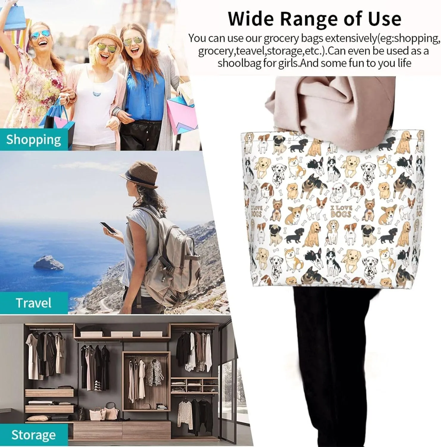 Tote Shoulder Bag Large Durable Handbag Lightweight Stylish for Daily Use-19.7x15.7x5.9 Inch