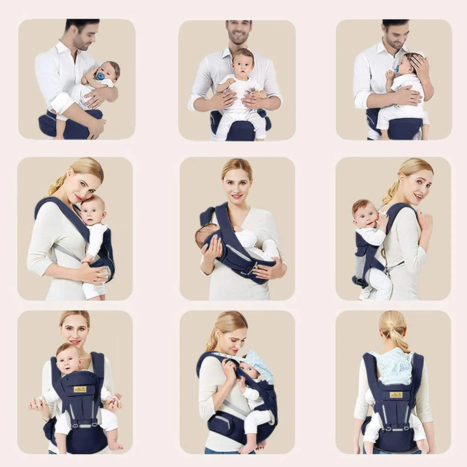 Viedouce Baby Carrier Ergonomic with Hip Seat/Pure Cotton Lightweight and Breathable/Multiposition:Dorsal, Ventral, Adjustable for Newborn and Toddler 3 to 48 Month
