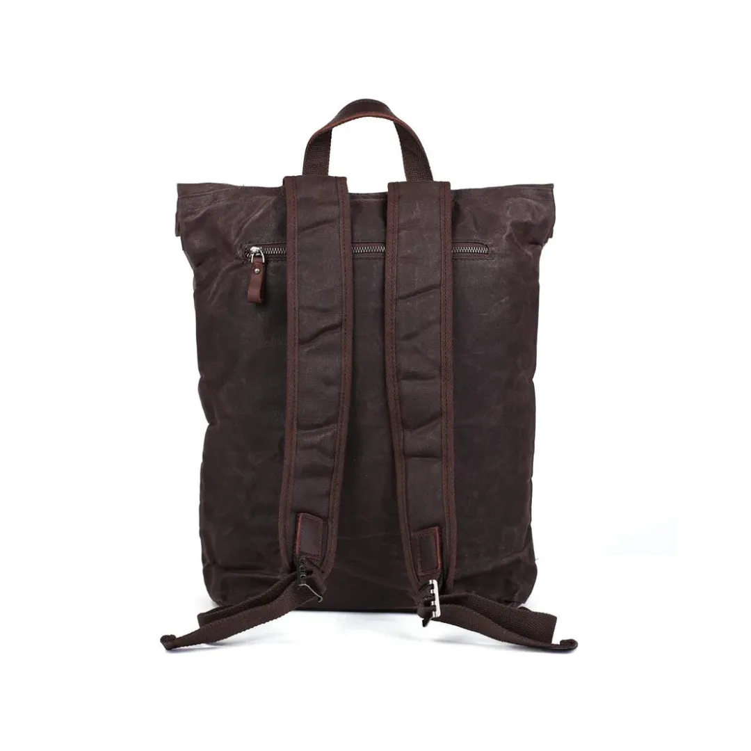 Waterproof Waxed Canvas Backpack with Leather Accents