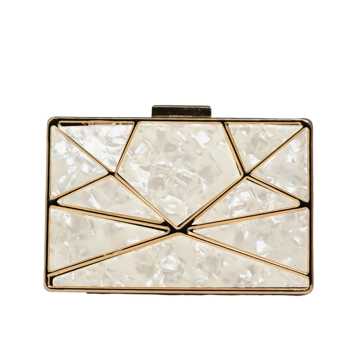 White Acrylic MOP Cutout Metal Clutch