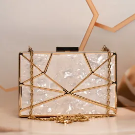 White Acrylic MOP Cutout Metal Clutch