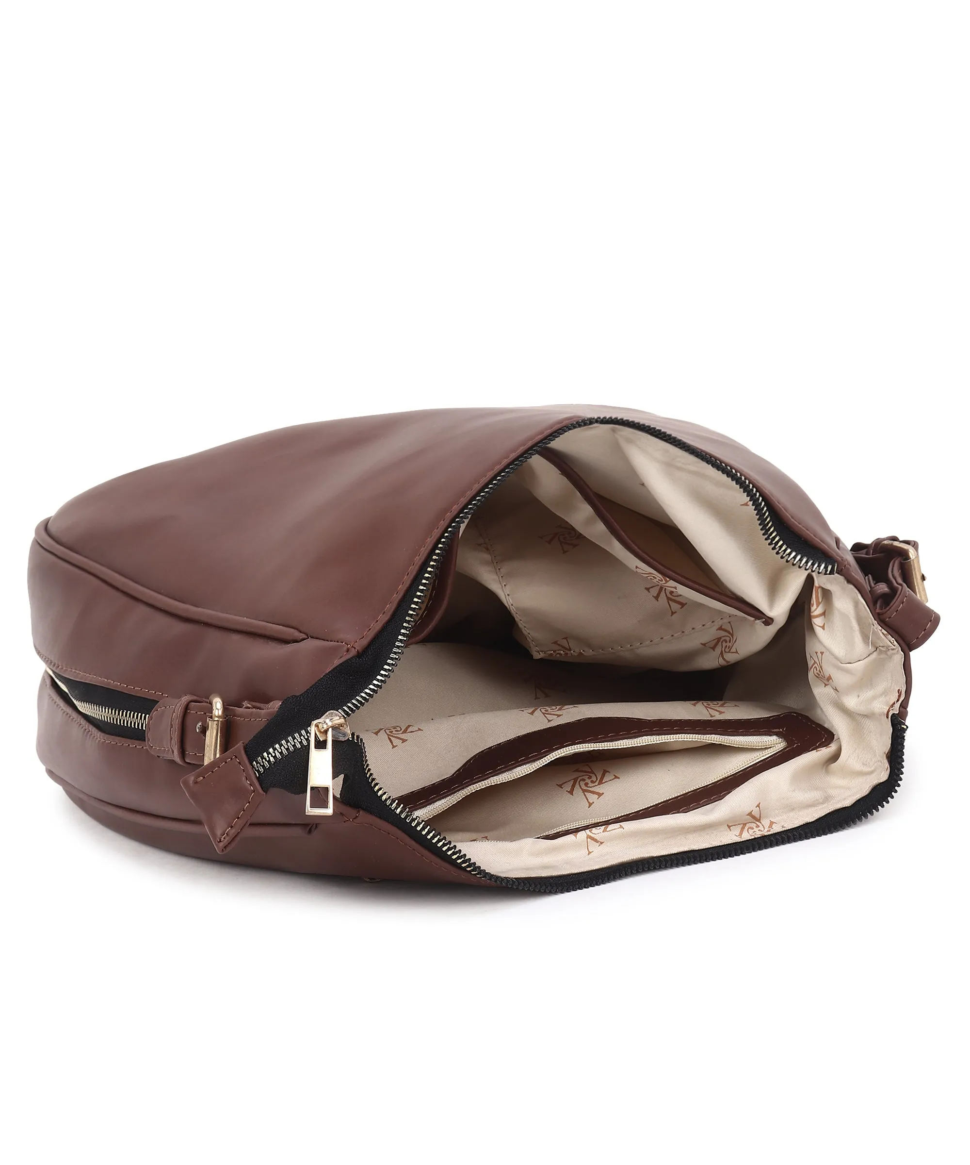 Women Brown Hobo Bag with Expandable Bottom