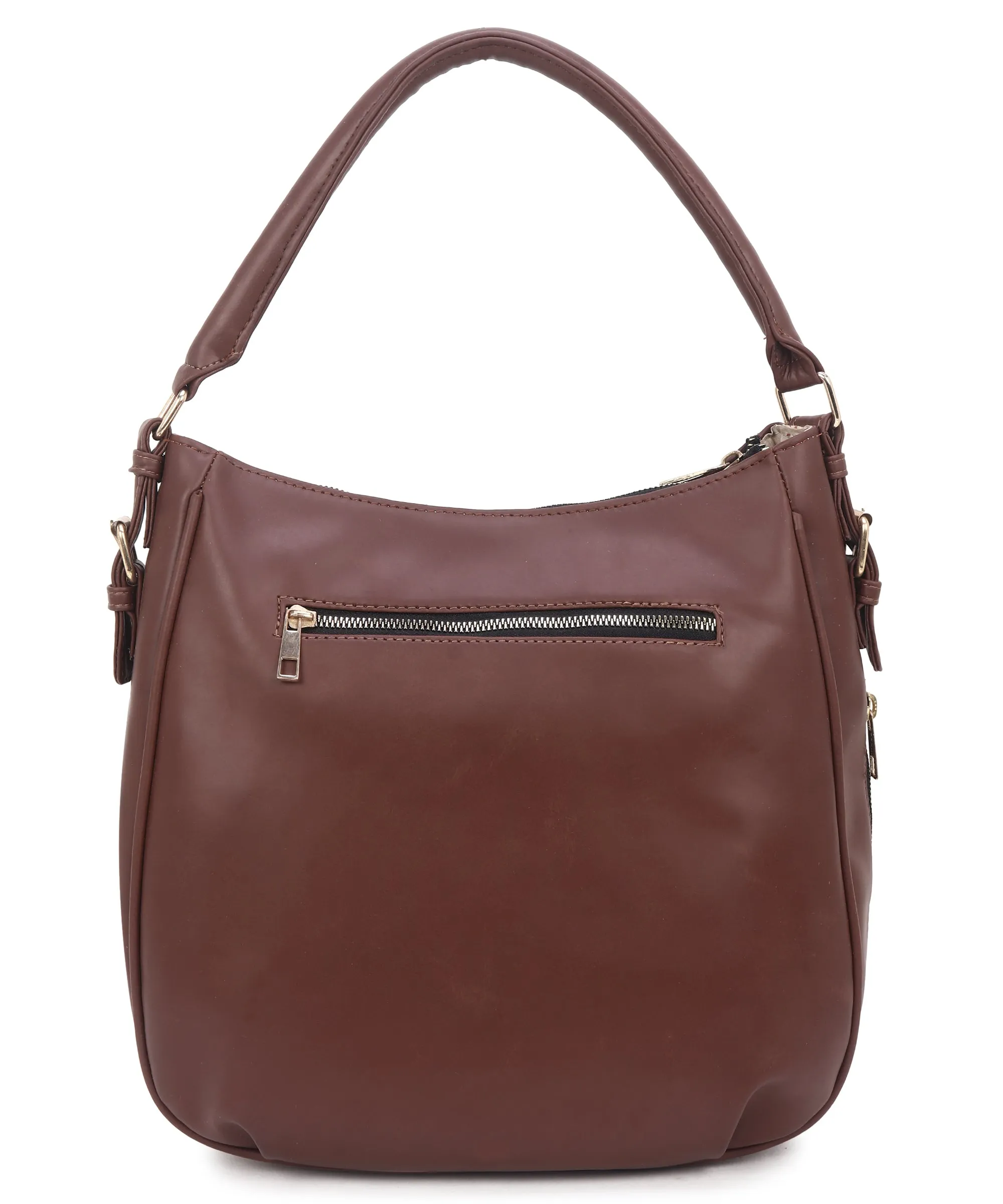 Women Brown Hobo Bag with Expandable Bottom