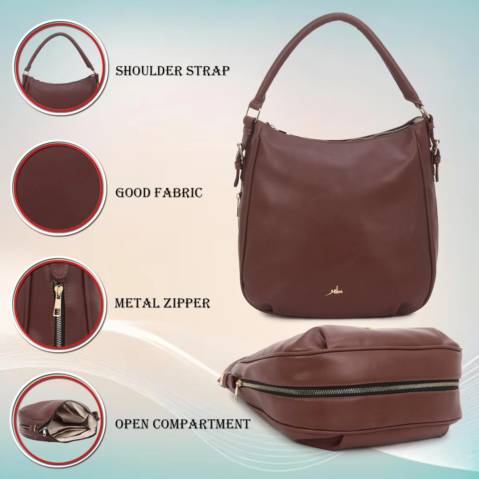 Women Brown Hobo Bag with Expandable Bottom