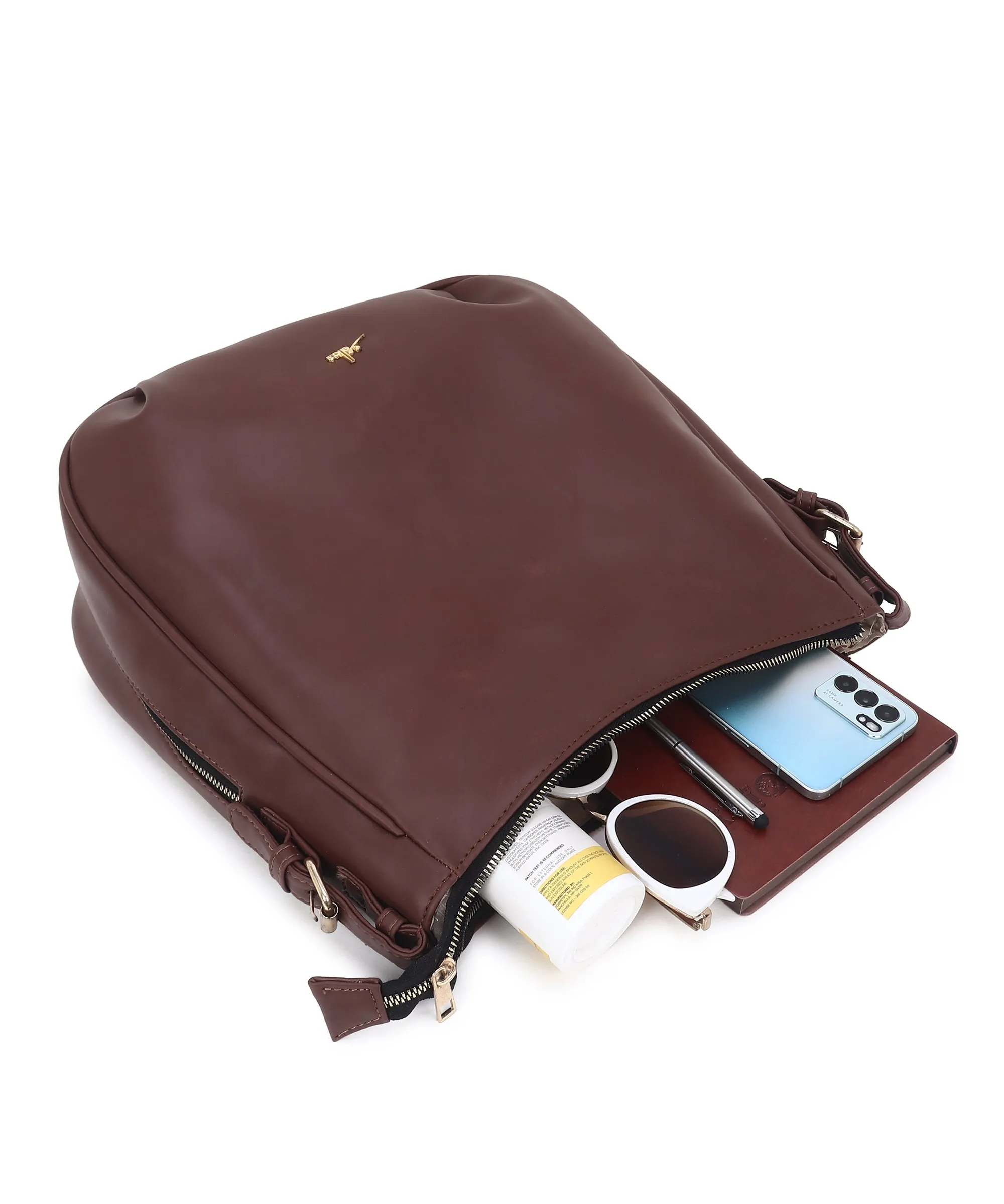 Women Brown Hobo Bag with Expandable Bottom