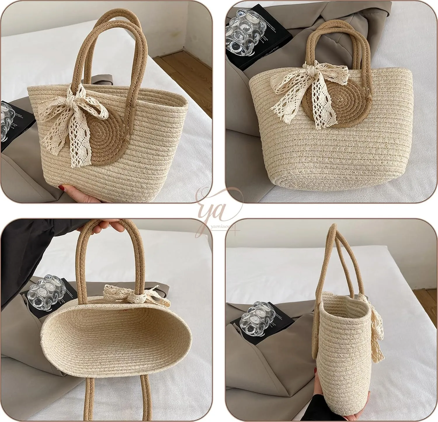 Women's Straw Beach Top HandleTote Bag Ideal Summer Top Handle Vintage Shoulder Handbag