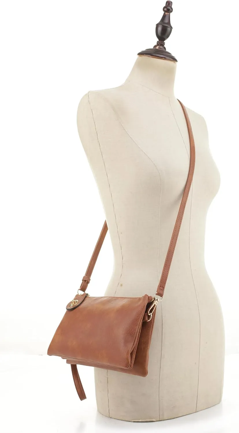 Women's Turn Lock Closure Wristlet Clutch and Crossbody, Multiple Compartment