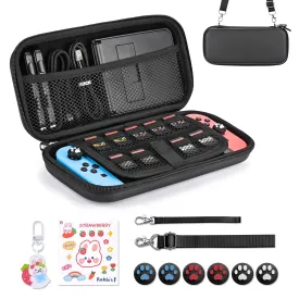 Younik Switch Case for NS Switch and Switch OLED, 11 in 1 Black Switch Accessories Kit Include Switch Carrying Case, Thumb Caps, Cute Sticker and Pendant