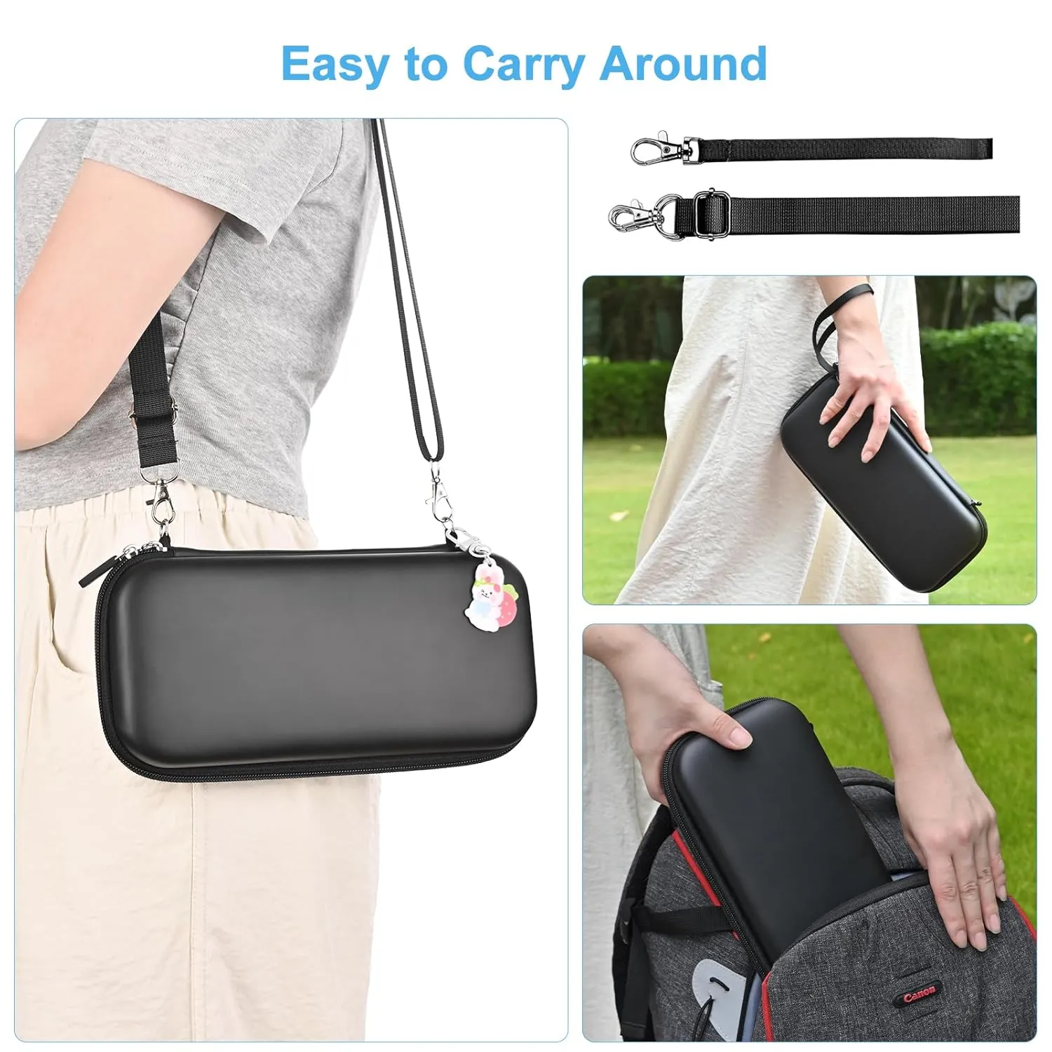 Younik Switch Case for NS Switch and Switch OLED, 11 in 1 Black Switch Accessories Kit Include Switch Carrying Case, Thumb Caps, Cute Sticker and Pendant