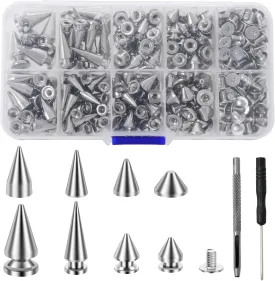 ZJRDYYK 359PCS Spikes and Studs for Clothing, Screwback Studs, 8 Sizes Metal Cone Spikes for Crafts, DIY, Punk, Clothes, Collars, Bags, Shoes, Belts